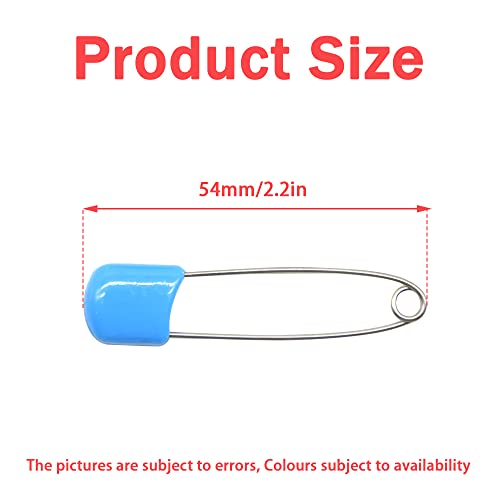50 PCS Safety Pin 54mm/2.2in Baby Diaper Pins for Cloth Plastic Head Baby Pins for Diapers Stainless Steel Cloth Pins with Locking Closures Nappy Pin for Crafts（DT/Blue） - color: Blue