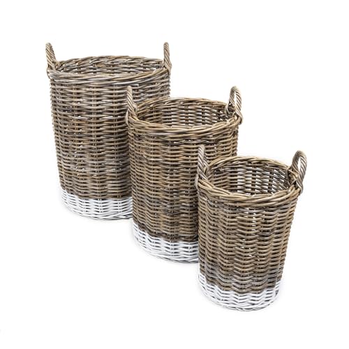 happimess Ternion 3-Piece Nesting Rattan Storage Baskets, Kubu Gray/White