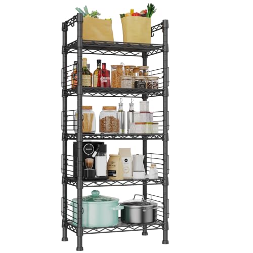 FUTASSI Metal Storage Rack, Storage Organizer Shelves for Kitchen, Black - color: Black, size: 9.4 x 21.2 x 59.2