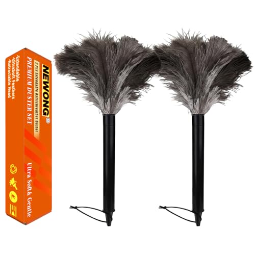 2 Pcs Retractable Ostrich Feather Dusters, Washable Handheld Tools