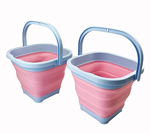 SAMMART Collapsible Rectangular Cleaning Bucket 5L (1.3 Gallon)- Foldable Camping Beach Sand Water Pot Pail- Portable Space Saving Tub for Household, Outdoor Washing (Cool Blue/Maglia Rosa (Set of 2)) - color: Cool Blue/Maglia Rosa (Set of 2)
