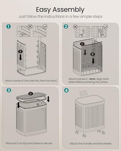 SONGMICS Laundry Hamper with Wheels, 75 L Laundry Basket with Lid - color: Dark Gray, size: Lid and Wheels