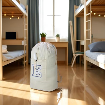 Laundry Bag Backpack Personalized Initial Canvas Laundry Bag, Letter E - color: Letter E, size: X-Large