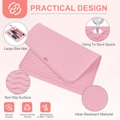 Suafrnut Oversize Silicone Heat Resistant Mat for Hair Tools(14.2" x 11") - color: Pink
