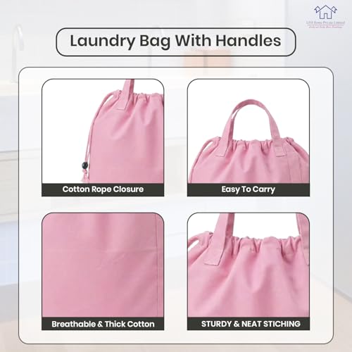 LFH Home Large Premium 1pack Cotton Rich Canvas Laundry Bag with Drawstring and Handles Heavy Duty, Multi-Use, Washable for Home, Travel, College or Storage 18x26 -Pink - color: Pink, size: 18”x26”