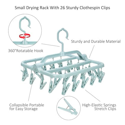 Foldable Clip Hangers with 26 Drying Clips, Underwear Hanger with Clips, Plastic Laundry Clip and Drip Drying Hanger for Socks, Bras, Lingerie, Clothes, Sturdy, Blue - color: Light Blue, size: 1 PC