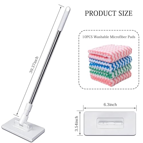 Quick Grip Mini Mop, Zero Touch MiniMop, Disposable Clip Mopstick Reusable Cloths, Retractable Gap Dust Cleaner Flat Mops with Locking Head & Sweeping Cloths (1*mop+10*Cloth)