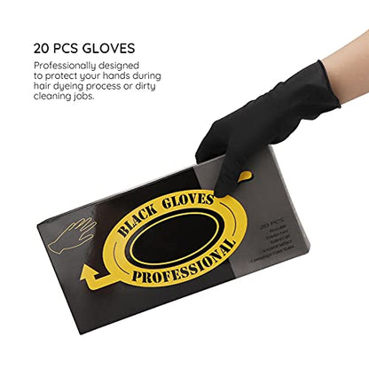 Segbeauty 20 Count Hair Dye Gloves, Large Black Reusable Rubber Gloves for Hair Styling, Powder Free, Professional Salon Coloring Accessories - color: Black-l