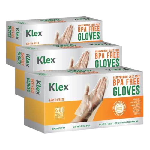 Klex 200 BPA Free Disposable Heavyweight Cast Poly CPE Gloves, Embossed PE Plastic Glove for Food Handling Food Prep Safe, Latex & Powder Free (200 Count, Medium) (Pack of 3) - size: Medium (Pack of 600)