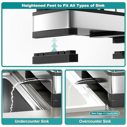 Ewaiira Stainless Steel Sink Caddy, Sponge Holder for Kitchen Sink 9.8″ - color: A-black
