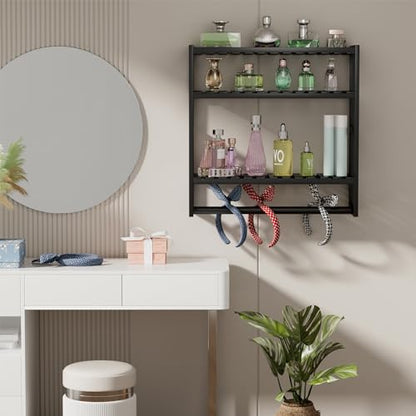 PPN 100% Bamboo Towel Rack Bathroom Storage Shelves Over Toilet Towel Bar - color: Black Standard 1 Pack