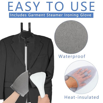 Garment Steamer Rack & Garment Ironing Glove for Clothes,Adjustable Steamer Stand for Clothes,Adjustable Garment Hanger Standing,Foldable Iron stand with Ironing Glove for Steaming Clothes(32-63 Inch) - color: Black 2PCS