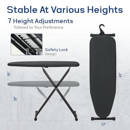Ironing Board 43x13 with Iron Rest, RAINHOL Black Full Size Iron Board - color: Black, size: 43"L x 13"W
