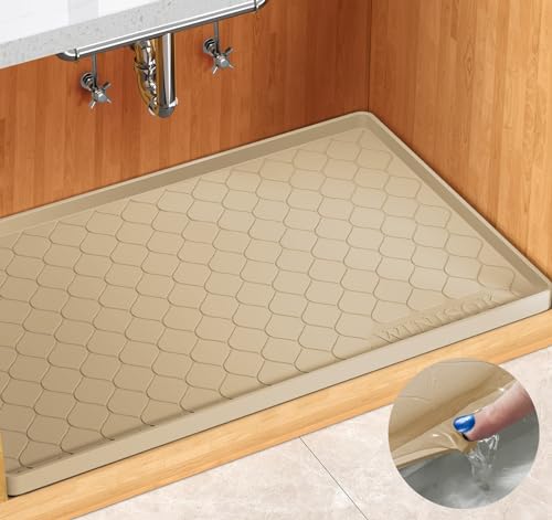 Winisok Waterproof Under Sink Mat 25" x 19", Silicone Mat, Beige - color: Beige, size: 19"W x 25"L