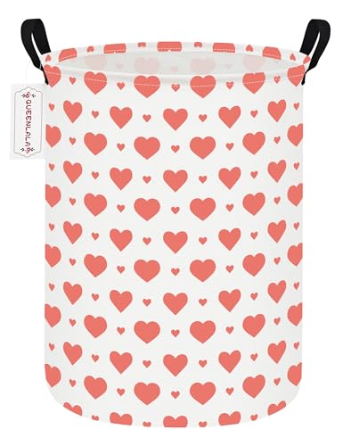 QUEENLALA Large Foldable Round Storage Basket Laundry Hamper, Pink Heart - color: Round-Pink Heart