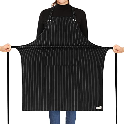 ROTANET Stripe Stretch Apron Chef Aprons for Men with 2 Pockets Waterproof - color: Black