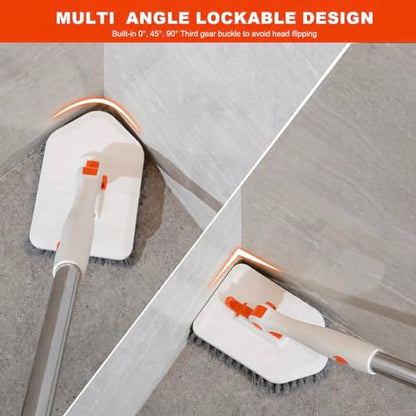 Tile Tub Scrubber Brush with 52-inch Adjustable Long Handle 3-in-1 Rotatable Shower Brush for Cleaning，3 Different Replacement Brush Heads for Cleaning Tub Tile Bathroom Kitchen Walls ，Orange