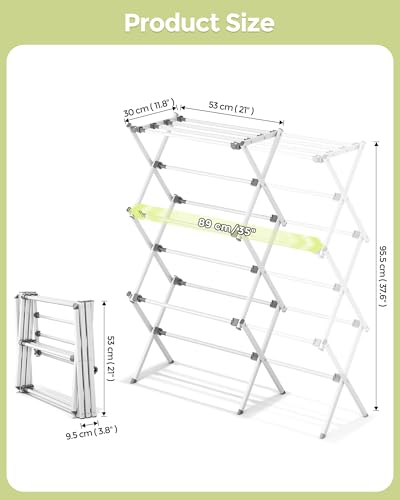 APEXCHASER 3-Tier Foldable Clothes Drying Rack, 37.6" H, White - color: White, size: 3-Tier