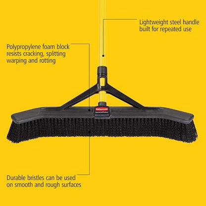 Rubbermaid Commercial Products Maximizer 36" Push to Center Push Broom Polypropylene Fill Black Angled Sides Medium Bristles for Indoor/Outdoor Multi-Surface Use - style: 36" Multi-Purpose Pushbroom