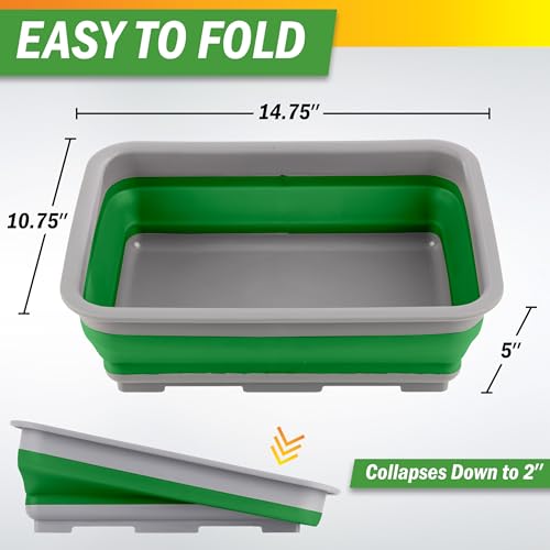 Collapsible Bucket for Cleaning - 7.27L Foldable Wash Bin Dish Tub - Collapsible Wash Basin or Camping Sink for Beach, Tailgating, or Soaking Laundry - Cleaning Supplies by Wakeman (Green) - color: Green, size: 1-Pack