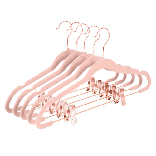 MIZGI Premium Velvet Pants Hangers with Clips (Pack of 30) Slim Skirt Hangers- Non Slip Felt Outfit Dress Hangers Blush Pink - Copper/Rose Gold Hooks,Space Saving Shirt Clothes Hangers - color: Blush Pink/Rosegold, size: 30-Pack