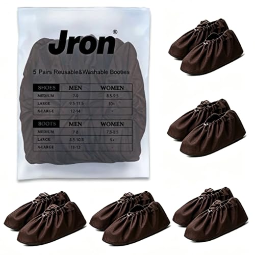 Jron 5 Pairs Premium Reusable Washable Shoe Cover Boot Covers for Contractors, (5 Pairs | US 12-14 For Shoes/US 11-13 For Boots, Brown) - color: Brown, size: 5 Pairs | US 12-14 For Shoes / US 11-13 For Boots