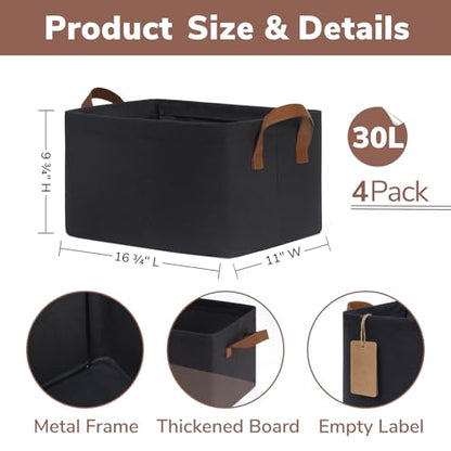 CHICVITA 30L Large Fabric Closet Baskets for Shelves, 4Pack, Black - color: Black 4-Pack, size: 16 ¾" L x 11" W x 9 ¾" H