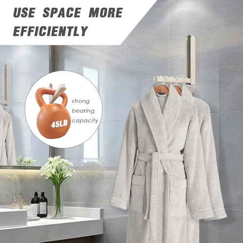 Folding Clothes Drying Rack with 3 Brackets for Over The Door and Wall Mount, All Metal Laundry Dryer Rack with Retractable Rod for Towel, Fit Doors Thickness from 0.59in to 1.96in (Cream White) - color: White/3 Brackets