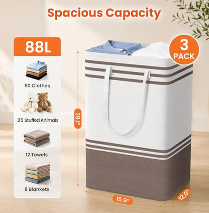 TranquilRelax 3-Pack Laundry Basket, Laundry Hamper, Khaki-88L - color: Khaki, size: 88L