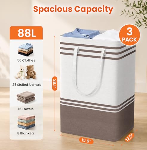 TranquilRelax 3-Pack Laundry Basket, Laundry Hamper, Khaki-88L - color: Khaki, size: 88L