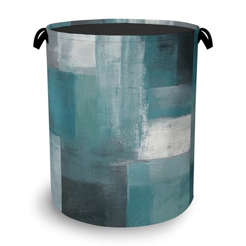 Blue Gray Modern Laundry Basket,Art Foldable with Handles Tote Bag Oxford Cloth for Bathroom Bedroom Dirty Clothes Storage Bucket 16" x 20.8" - color: Blue Gray Modern Art