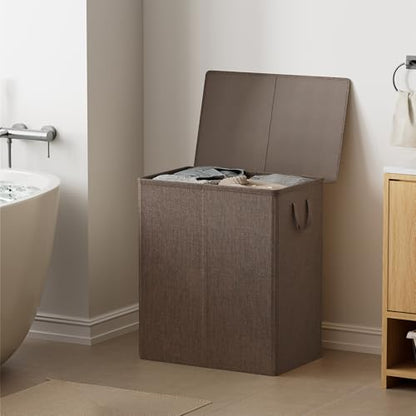 Chrislley Double Laundry Hamper with Lid, 140L Laundry Basket 2 Section - color: Brown, size: 140l(24.0"l X 14.2"w X 25.2"h)
