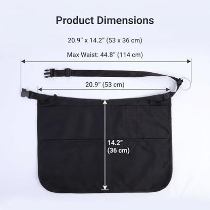 Waterproof Server Apron with 5 Large Pockets, Waist Apron for Women and Men, Cleaning Apron Utility Tool Belt for Waitress Housekeeping Gardening Barista Work Apron, Black