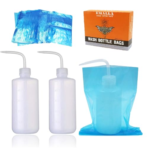 Tattoo Wash Bottles with Bags 2pcs 500ml Tattoo Squeeze Bottles 16oz with 250pcs Wash Bottle Bags Tattoo Bottle Covers Tattoo Accessories - size: 250PCS BLUE BAGS + 2PCS WASH BOTTLES