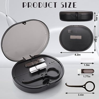New Double-layer Retainer Storage Case with Belt Chewing,Removal Tool,Cleaning Brush,Built in Mirror Orthodontic Retainer Case - color: black