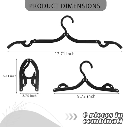 6PCS Portable Folding Clothes Hangers Clothes Drying Rack for Travel (Black) - color: Black