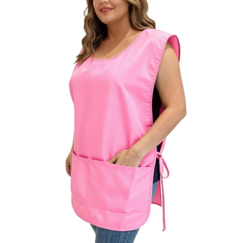 Large Smock Cobbler Apron for Men & Women, Adjustable Side Ties & 2 Pockets - color: Pink