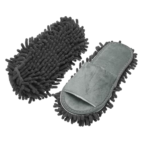 uxcell Microfiber Mop Slippers, Chenille Detachable Mop Shoes Washable Reusable House Slippers for Floor Cleaning Office Home Use Women Men, Large Size 11.2", Gray - color: Grey, size: 11.2"