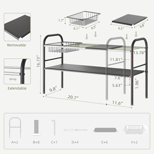 Under Sink Organizers and Storage,Expandable under cabinet organizer Shelf - size: 6 Panels and 2 Baskets