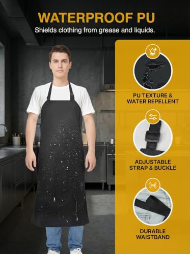 Molaxhome PU Waterproof Apron for Chef Lightweight Oil-Resistant Work Apron - color: Black