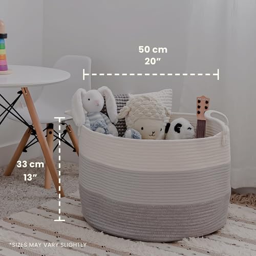 OrganiHaus Round Toy Basket & Blanket Basket, Cotton Rope 20x13" - color: 3-toned Gray, size: Wide