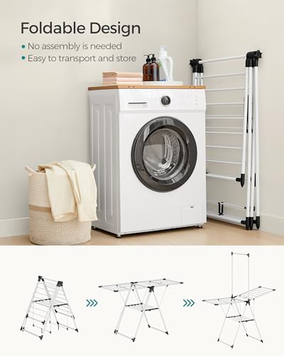 SONGMICS HOME Clothes Drying Rack, Foldable 2-Level Free-Standing Airer - color: White, size: 26 x 62.6 x 78 Inches
