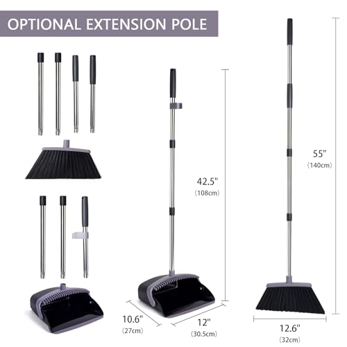 Broom and Dustpan Combo Set,55" Long Handle,Charcoal - color: Charcoal Black