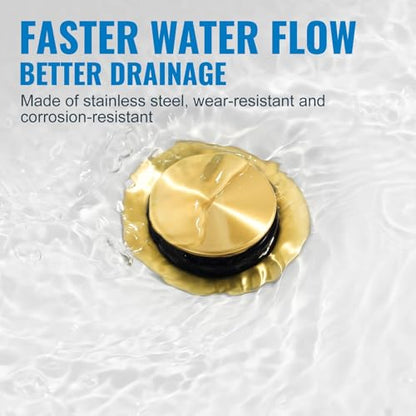 ALEASHA Pop Up Sink Drain Without Overflow, Bathroom Sink Drain Vessel Sink Stopper Pop Up Sink Drain Stopper, Pop Up Drain for Bathroom Sink Drain Strainer for Hair Catcher, Brushed Golden - color: Brushed Golden, style: Without Overflow