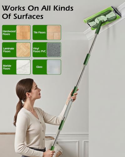 Microfiber Mop - Flat Floor Mops Wet Dry Dust Mop with 4 Washable Pads - size: Green(15"*5.3")