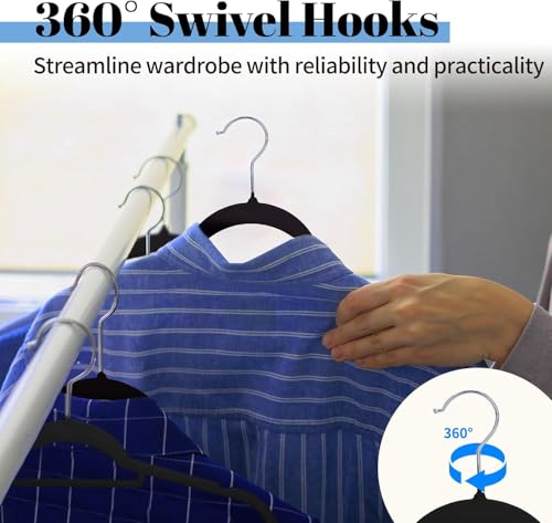 Smartor Black Velvet Hangers 120 Pack, Non-Slip Clothes Hanger with Tie Bar - color: Black With Tie Bar, size: 120 Pack