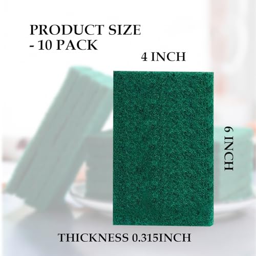 Heavy Duty Scrubbing Pads for Cleaning 6 x 4 x 0.31inch Dish Scrubber Pads Reusable Household Green Scrubbing Pads,Scotch Brite Pads, for Dishes, Kitchen Scrubbers & Metal Grills (10Pcs) - size: 10pcs