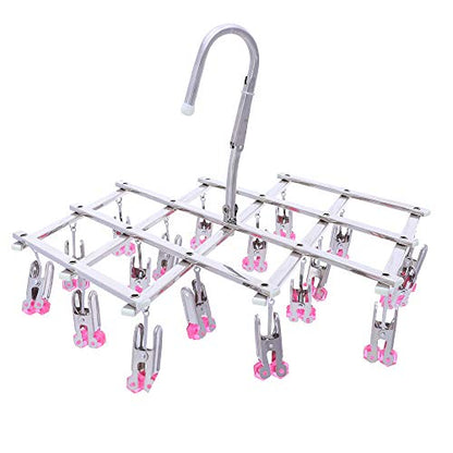 Drying Hanger, Hanging Drying Rack, Drip Hanger Stainless Steel with 18 Pegs for Laundry Underwear Socks, Quickly Remove Clothes from Hanger, Windproof, Folding Portable, (Red) - color: Red
