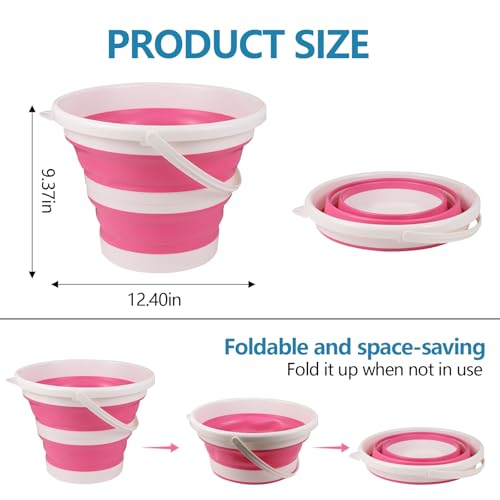 Hovom Car Collapsible Bucket, 10L 2.6 Gallon Foldable Round Tub, Pink - color: Pink
