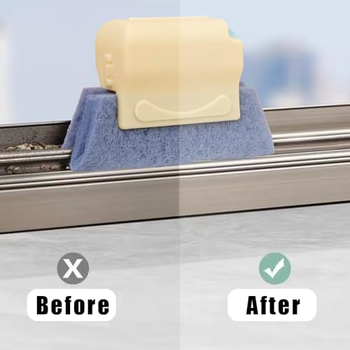 1PCS Cleaning Brush Window Frame Door Cleaning Brushes Sliding Door Track Cleaner Tools Hand-held,Brush 14 * 8cm,Beige - color: Beige